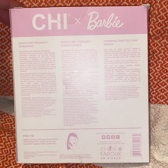 Chi x Barbie Dream Pink hair moisture therapy full size gift set - Picture 2 of 4